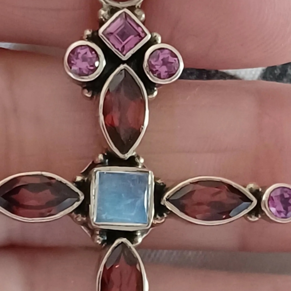 Nicky Butler Sterling Silver 925 Cross Pendant NB Garnet Moonstone Rhodolite NWT - Picture 5 of 14
